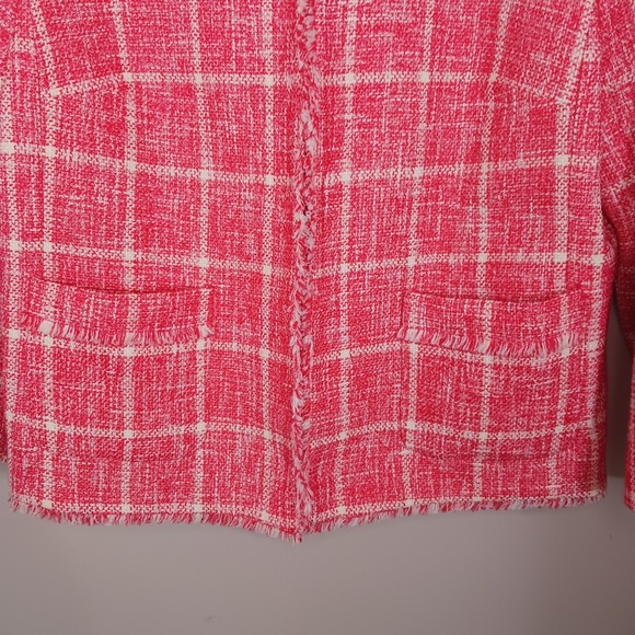 Talbots Fringe Cotton Blend Plaid Pink Career Business Blazer Size 16 New - Picture 6 of 6